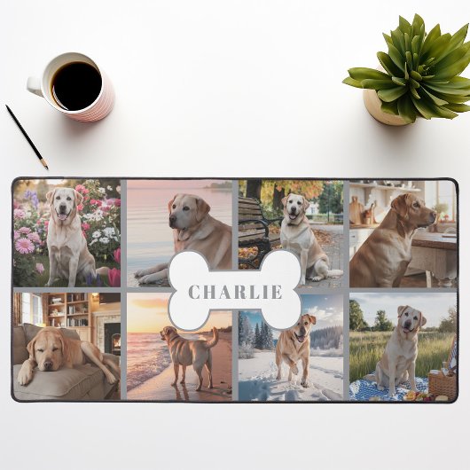 Custom 8 Foto Collage Dog Bone Pet Grau Schreibtischunterlage