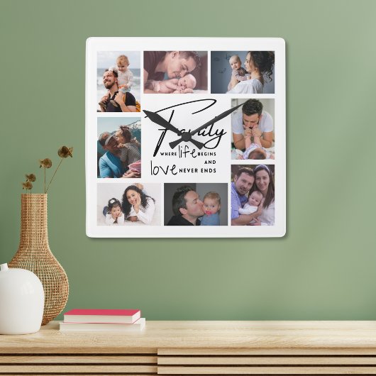 Custom 8 Foto Collage Family Liebe Angebot weiß Quadratische Wanduhr