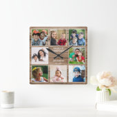 Custom 8 Foto Collage Family Quote reclased Holz Quadratische Wanduhr (Zuhause)