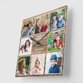 Custom 8 Foto Collage Family Quote reclased Holz Quadratische Wanduhr (Winkel)