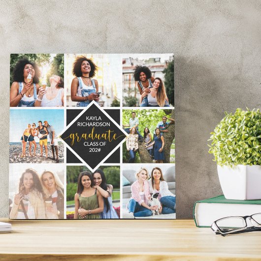 Custom 8 Foto Collage Gold Graduate Abschluss Leinwanddruck