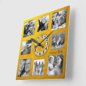 Custom 8 Foto Collage Golden Retro Family / Gold Quadratische Wanduhr (Winkel)