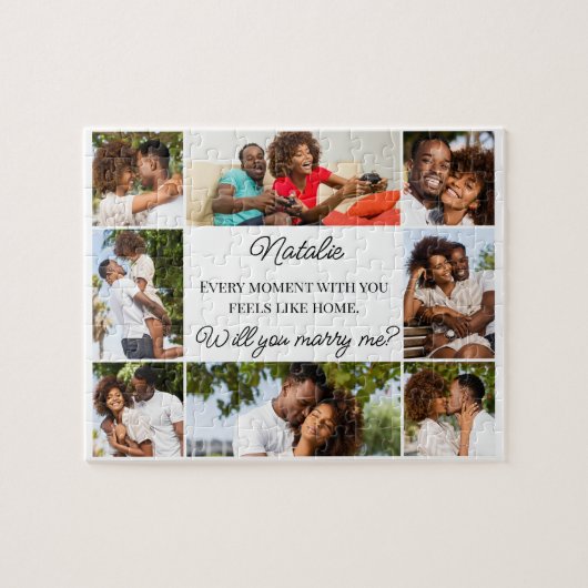 Custom 8 Foto Collage heiraten Sie mir Vorschlag Puzzle (Horizontal)