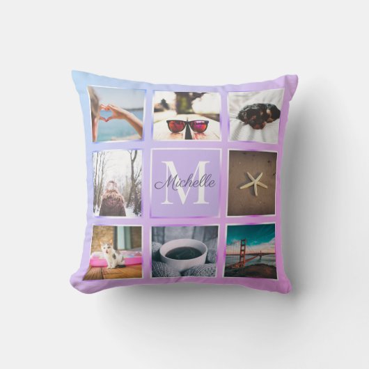 Custom 8 Foto Collage Lila Instagram Pillow Kissen (Vorderseite)