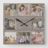 Custom 8 Foto Collage Rustikales Bauernhaus renovi Quadratische Wanduhr (Vorderseite)