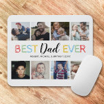 Custom 8 Foto Collage Vater Office Mousepad<br><div class="desc">Niedliche Papa-Bilderplakette mit schlichtem,  weißem Hintergrund,  der in jede Farbe verändert werden kann,  8 Foto-Collage aus der Familie,  einem farbenfrohen typografischen Design des "besten Vaters aller Zeiten" und den Kindernamen.</div>