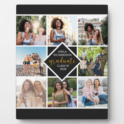 Custom 8 Foto Grid Collage Gold Graduate Fotoplatte (Vorderseite)