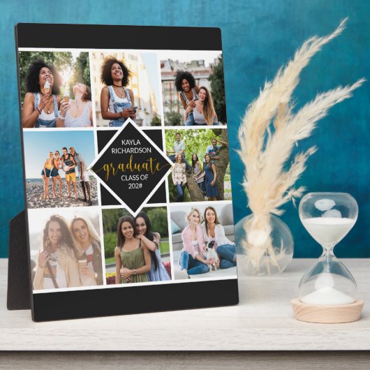 Custom 8 Foto Grid Collage Gold Graduate Fotoplatte (Seite)