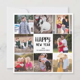 Custom 8 Foto Happy New Year Red Gingham Kariert Feiertagskarte