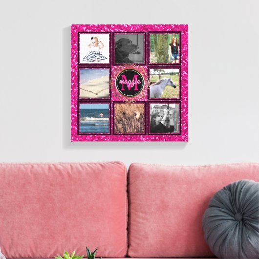 Custom 8 Square Foto Collage Girly Pink Monogram Leinwanddruck (Insitu (Wohnzimmer))