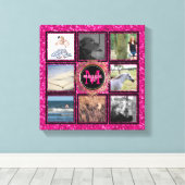 Custom 8 Square Foto Collage Girly Pink Monogram Leinwanddruck (Insitu (Holzboden))
