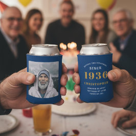 Custom 90th Birthday Blue Gold With Photo Dosenkühler