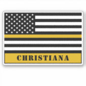 Custom 911 Dispatcher USA Flag Thin Gold Line Aufkleber (Vorderseite)