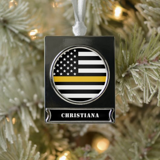 Custom 911 Dispatcher USA Flag Thin Gold Line Banner-Ornament Silber (Baum)