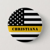 Custom 911 Dispatcher USA Flag Thin Gold Line Button (Vorderseite)