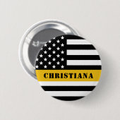 Custom 911 Dispatcher USA Flag Thin Gold Line Button (Vorne & Hinten)