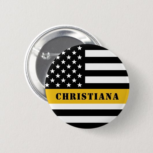 Custom 911 Dispatcher USA Flag Thin Gold Line Button (Vorne & Hinten)