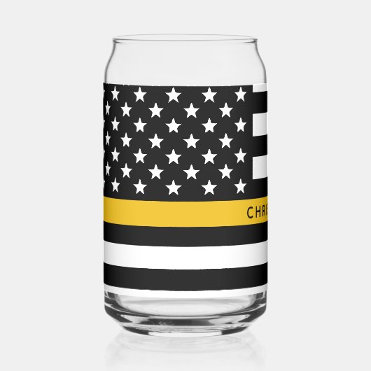 Custom 911 Dispatcher USA Flag Thin Gold Line Dosenglas (Vorderseite)