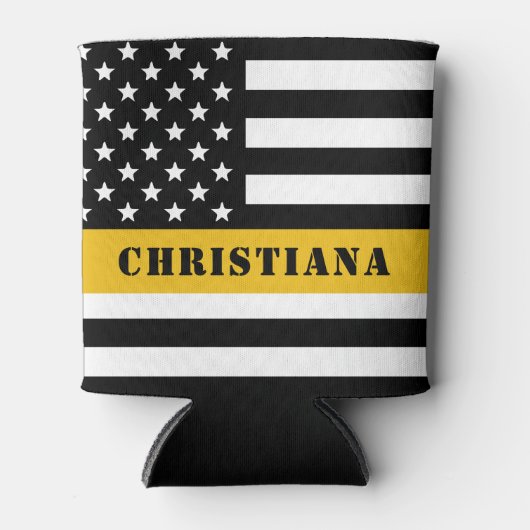 Custom 911 Dispatcher USA Flag Thin Gold Line Dosenkühler (Vorderseite)