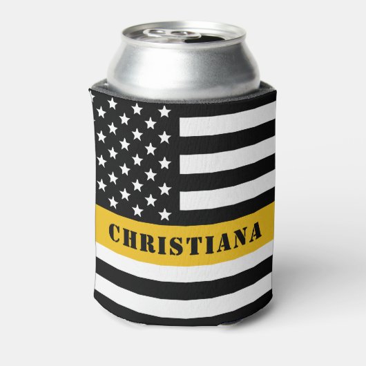 Custom 911 Dispatcher USA Flag Thin Gold Line Dosenkühler (Kanne Rückseite)