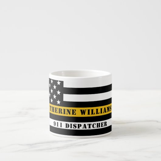 Custom 911 Dispatcher USA Flag Thin Gold Line Espressotasse (Vorderseite)