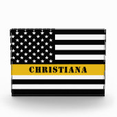 Custom 911 Dispatcher USA Flag Thin Gold Line Fotoblock (Vorderseite)