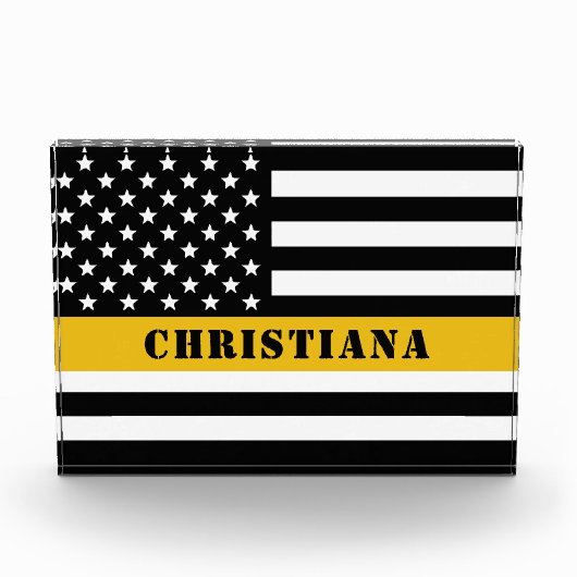 Custom 911 Dispatcher USA Flag Thin Gold Line Fotoblock (Vorderseite)