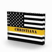 Custom 911 Dispatcher USA Flag Thin Gold Line Fotoblock (Rechts)