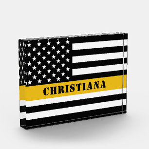 Custom 911 Dispatcher USA Flag Thin Gold Line Fotoblock