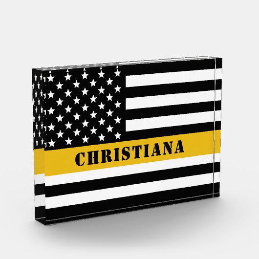 Custom 911 Dispatcher USA Flag Thin Gold Line Fotoblock (Links)