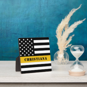 Custom 911 Dispatcher USA Flag Thin Gold Line Fotoplatte