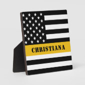 Custom 911 Dispatcher USA Flag Thin Gold Line Fotoplatte (Vorderseite)