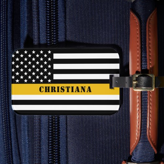 Custom 911 Dispatcher USA Flag Thin Gold Line Gepäckanhänger (Vorderseite Insitu 4)