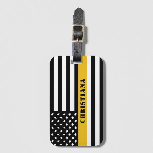 Custom 911 Dispatcher USA Flag Thin Gold Line Gepäckanhänger (Vorderseite Vertikal)