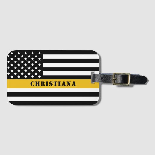 Custom 911 Dispatcher USA Flag Thin Gold Line Gepäckanhänger (Vorderseite (Horizontal))
