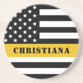 Custom 911 Dispatcher USA Flag Thin Gold Line Getränkeuntersetzer (Vorne)