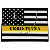 Custom 911 Dispatcher USA Flag Thin Gold Line Große Geschenktüte (Vorderseite)