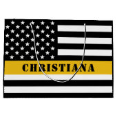 Custom 911 Dispatcher USA Flag Thin Gold Line Große Geschenktüte (Rückseite)