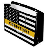 Custom 911 Dispatcher USA Flag Thin Gold Line Große Geschenktüte (Rückseite Schrägansicht)