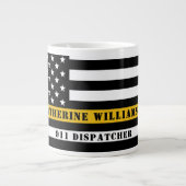 Custom 911 Dispatcher USA Flag Thin Gold Line Jumbo-Tasse (Vorderseite)