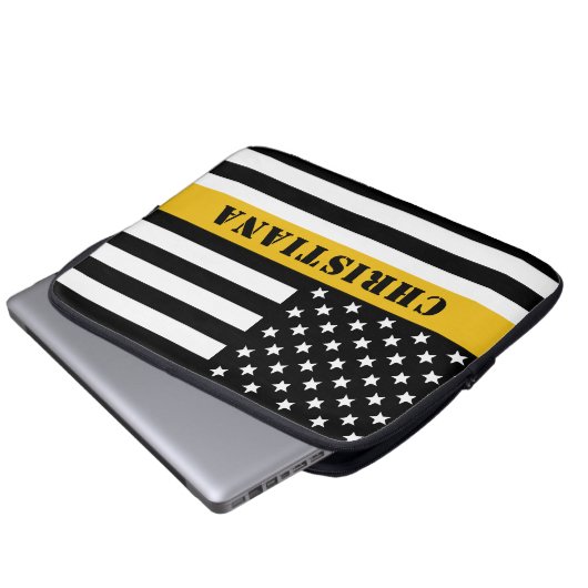Custom 911 Dispatcher USA Flag Thin Gold Line Laptopschutzhülle (Vorne Knopf)