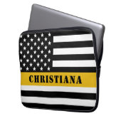 Custom 911 Dispatcher USA Flag Thin Gold Line Laptopschutzhülle (Vorderseite Links)