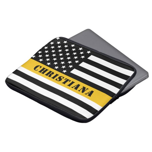 Custom 911 Dispatcher USA Flag Thin Gold Line Laptopschutzhülle (Vorne Oben)