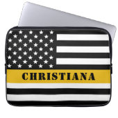 Custom 911 Dispatcher USA Flag Thin Gold Line Laptopschutzhülle (Vorderseite)