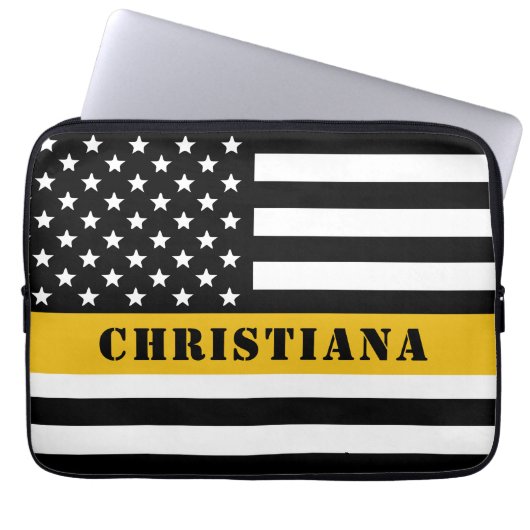 Custom 911 Dispatcher USA Flag Thin Gold Line Laptopschutzhülle (Vorderseite)