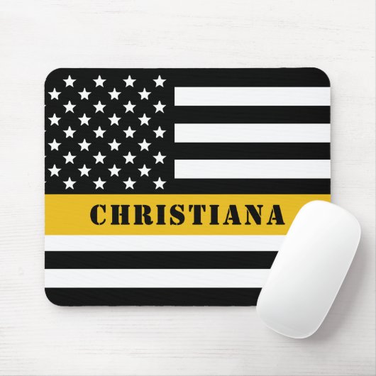 Custom 911 Dispatcher USA Flag Thin Gold Line Mousepad (Mit Mouse)