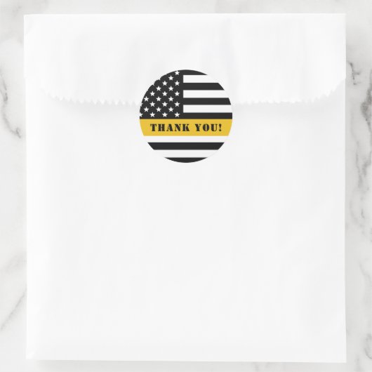 Custom 911 Dispatcher USA Flag Thin Gold Line Runder Aufkleber (Tasche)