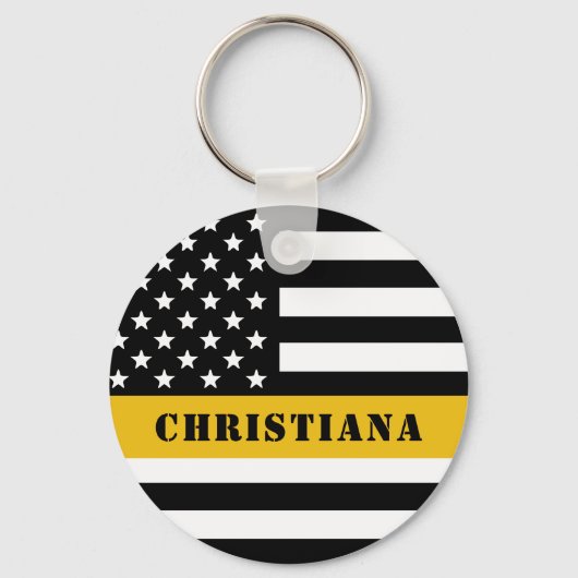 Custom 911 Dispatcher USA Flag Thin Gold Line Schlüsselanhänger (Vorderseite)