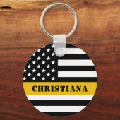 Custom 911 Dispatcher USA Flag Thin Gold Line Schlüsselanhänger (Rückseite)