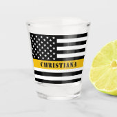 Custom 911 Dispatcher USA Flag Thin Gold Line Schnapsglas (Vorderseite)